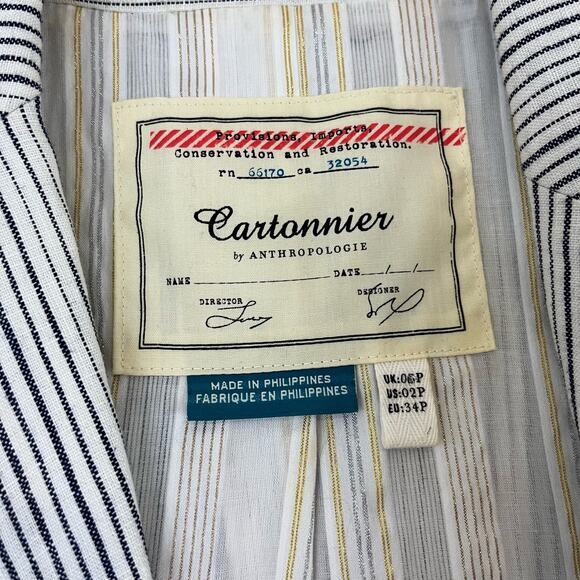 Cartonnier Anthropologie Blazer Womens 2P 100% Linen Stiped Coastal Preppy - Picture 5 of 7